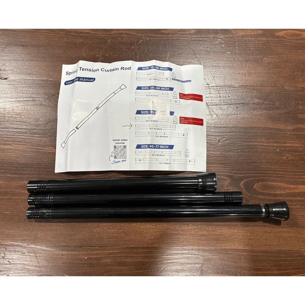 Black Spring Tension Curtain Rod Adjustable 30-64 In No Drill Shower Closet Rod